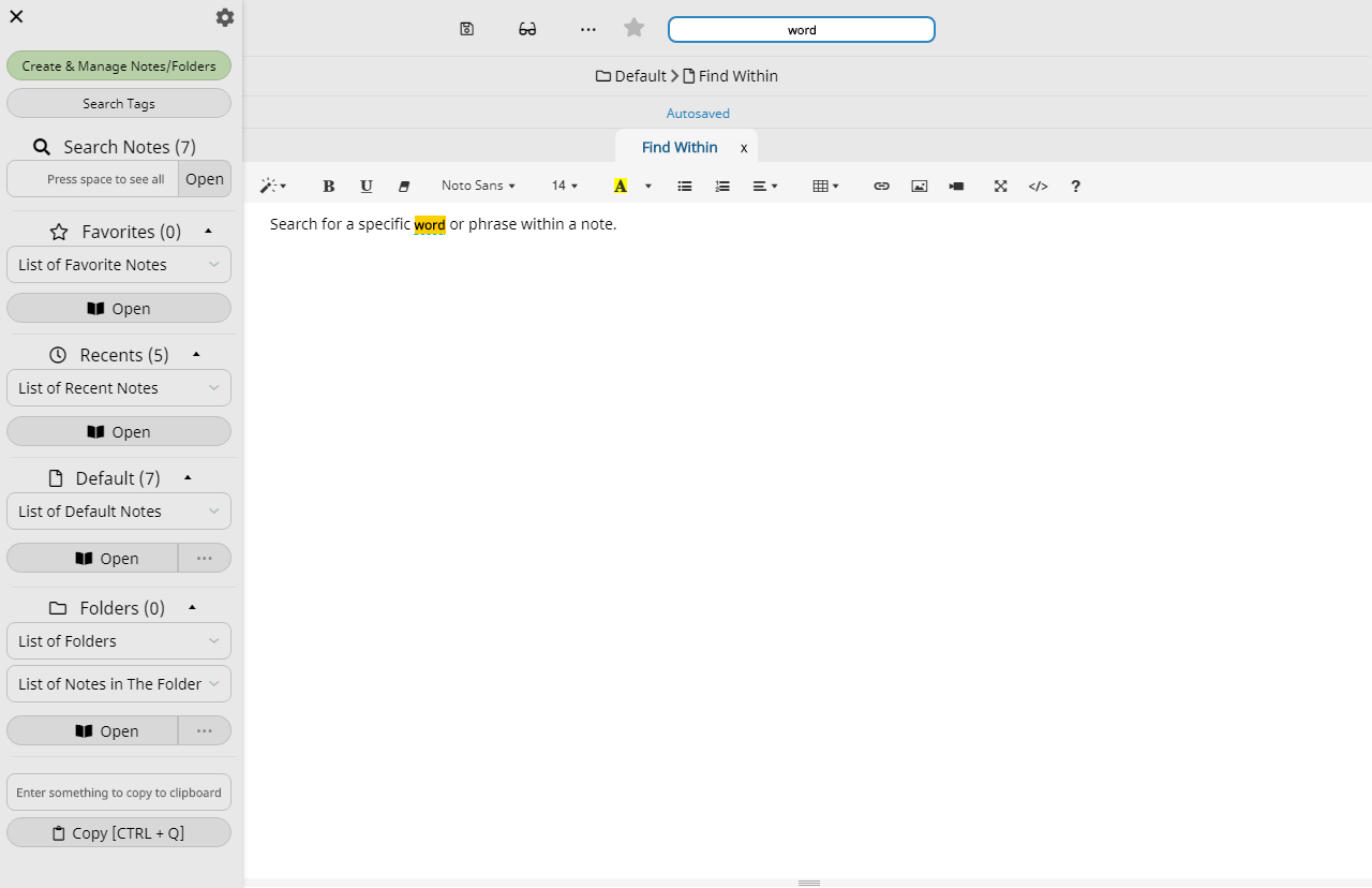 Search Within Note